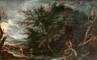 水星と不誠実なウッドマンのいる風景、1650年頃 作： Salvator Rosa